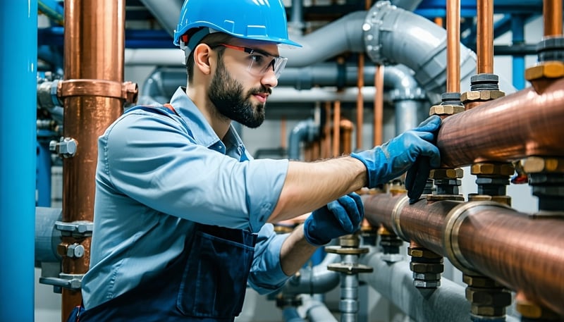 Professional plumber working on pipes in Dubai